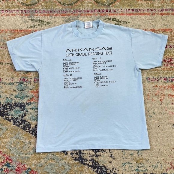Vintage Arkansas State 12th Grade Reading Test Funny Humor 1990s Graphic Tee - Picture 1 of 6
